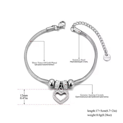 Pulseira de Senhora em Aço Inoxidável Banhado a Ouro 18K, Coração