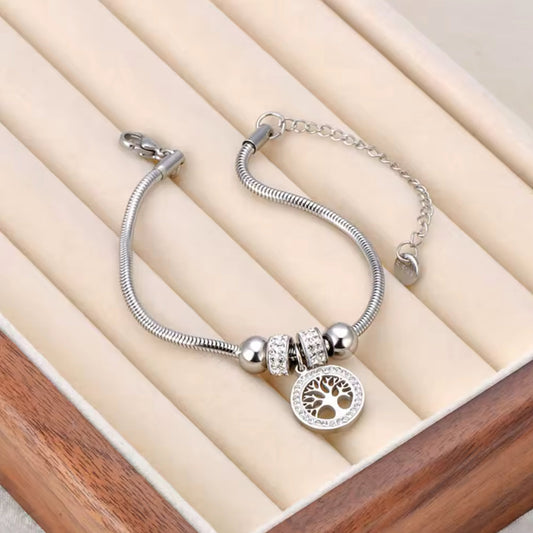 Pulseira de Senhora Lokaer em Aço Inoxidável Banhado a Ouro 18K, Árvore da Vida