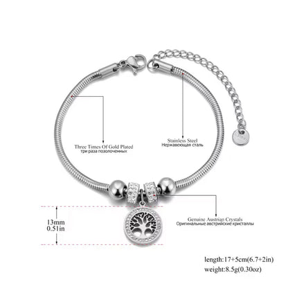 Pulseira de Senhora em Aço Inoxidável Banhado a Ouro 18K, Árvore da Vida