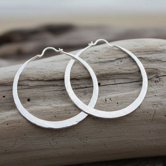Créoles Hammered Moon en Or Plaqué Blanc 10k