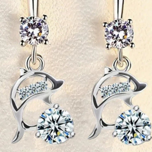 Brincos de Senhora em Prata 925, Golfinho com Zircónia Azul