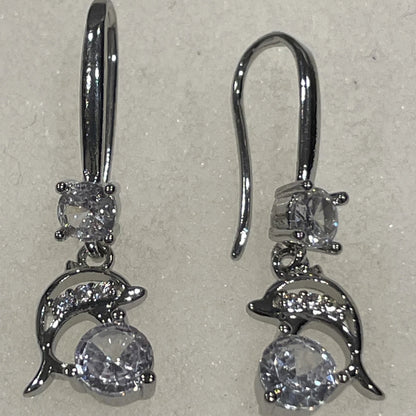 Brincos de Senhora em Prata 925, Golfinho com Zircónias Brancas