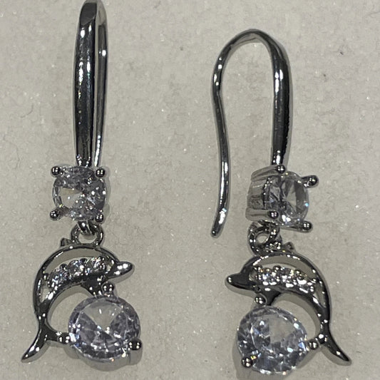 Brincos de Senhora em Prata 925, Golfinho com Zircónias Brancas