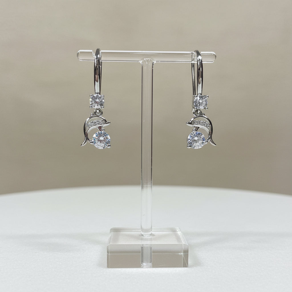 Brincos Dolphin Crystal Silver em Prata 925 – Coleção Mar e Vida
