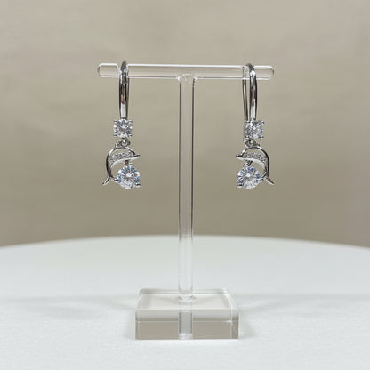 Brincos Dolphin Crystal Silver em Prata 925 – Coleção Mar e Vida