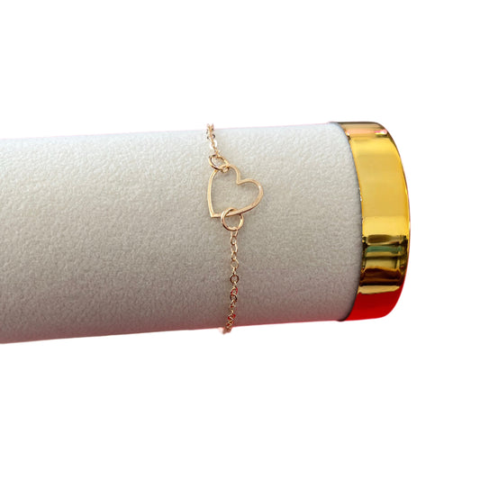 Pulseira de Senhora em Fantasia, Coração Oscilante Cor Ouro