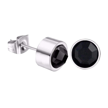 Brincos em Aço Inoxidável com Cristal Preto Polido