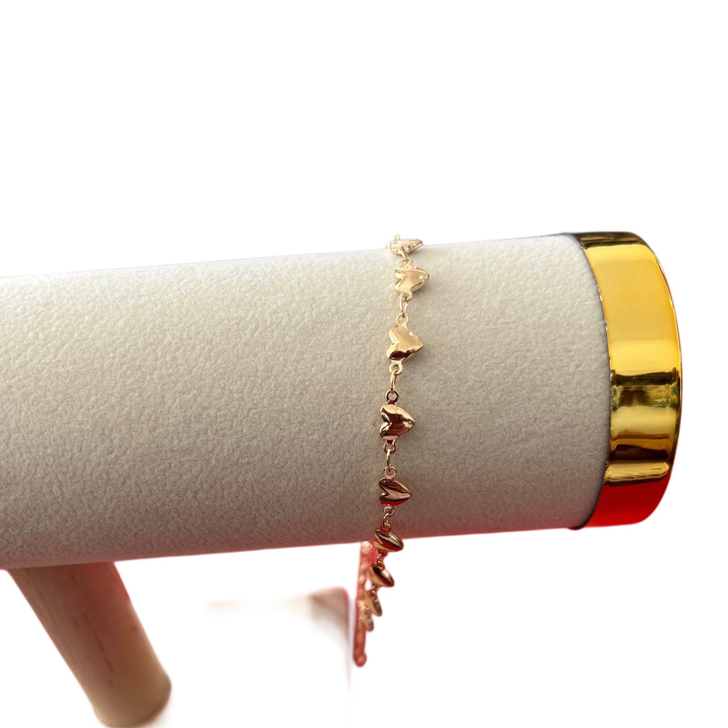 Pulseira de Senhora em Fantasia, Corações Dourados
