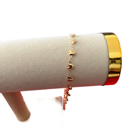 Pulseira de Senhora em Fantasia, Corações Dourados