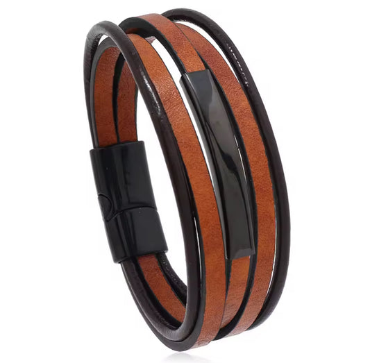 Pulseira de Homem em Aço Inoxidável e Couro