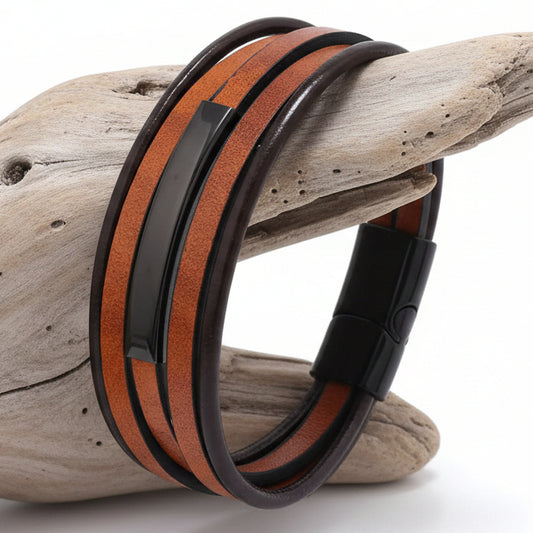 Men's Stainless Steel and Leather Bracelet