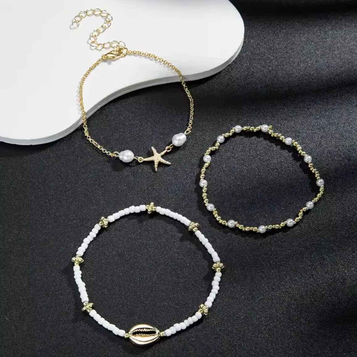 Pulseira de Tornozelo, 3 Peças Mar