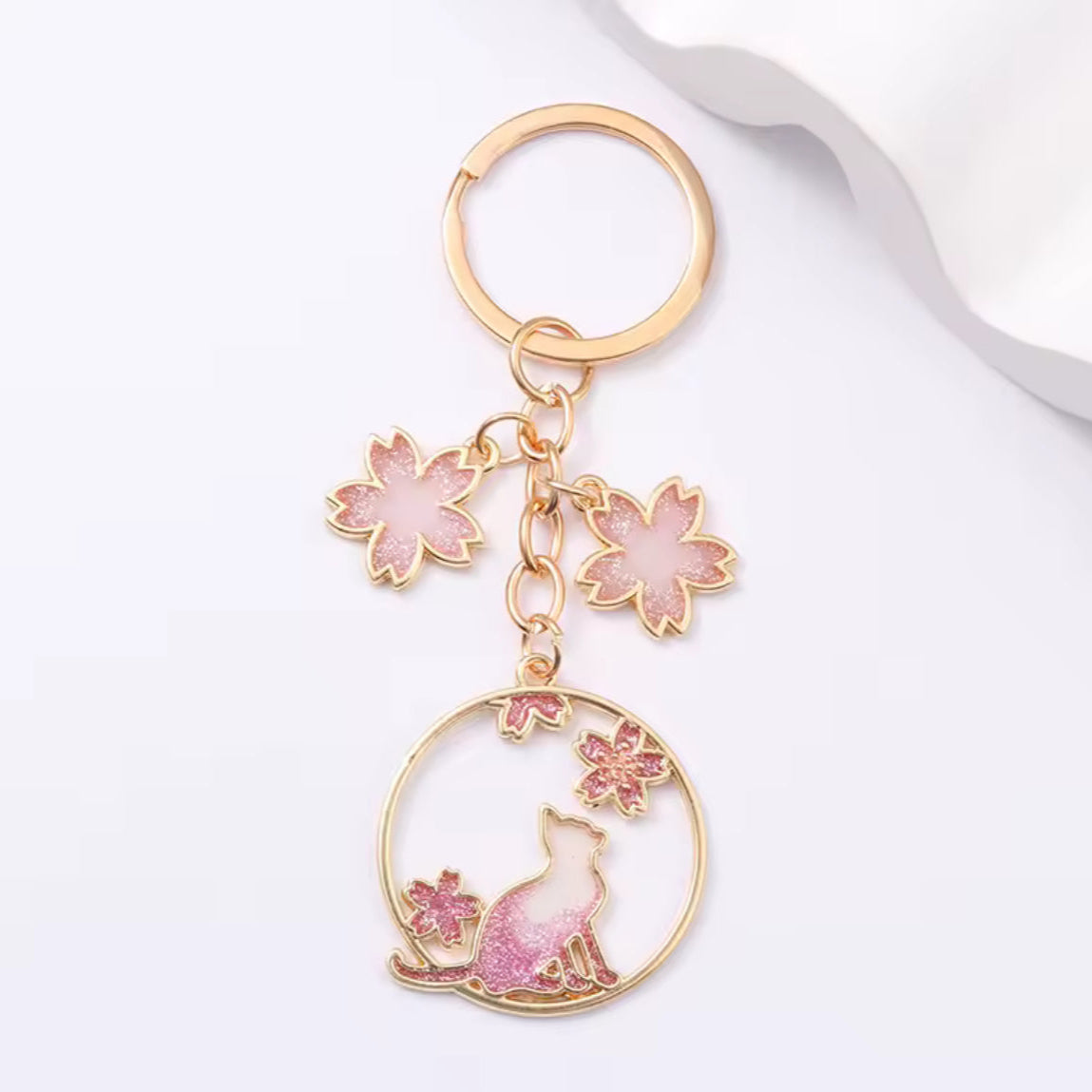 Porta-Chaves Gato com Flor de Cerejeira