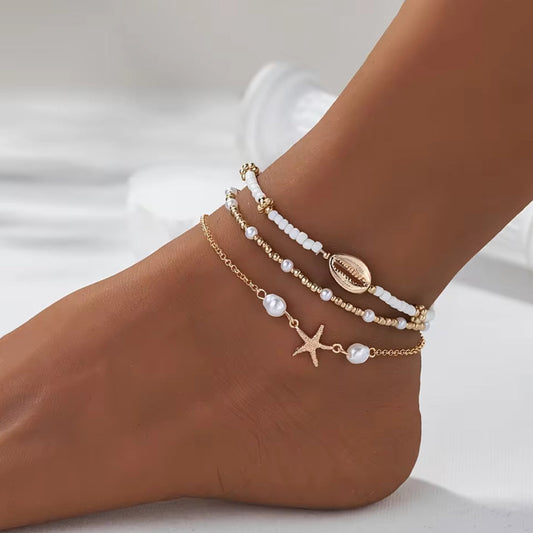 Pulseira de Tornozelo, 3 Peças Mar