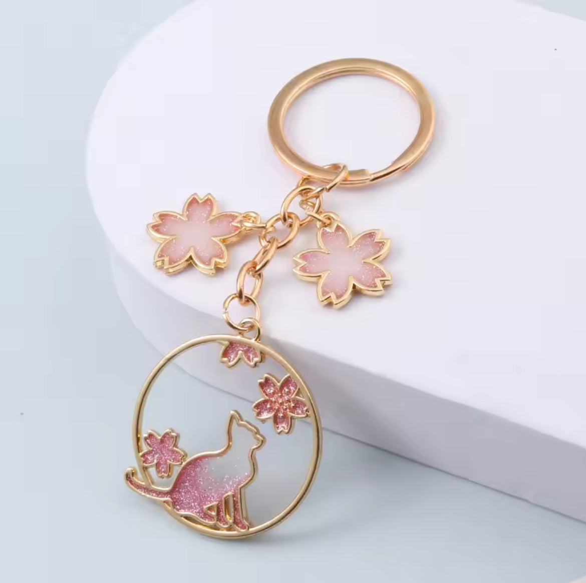 Porta-Chaves Gato com Flor de Cerejeira