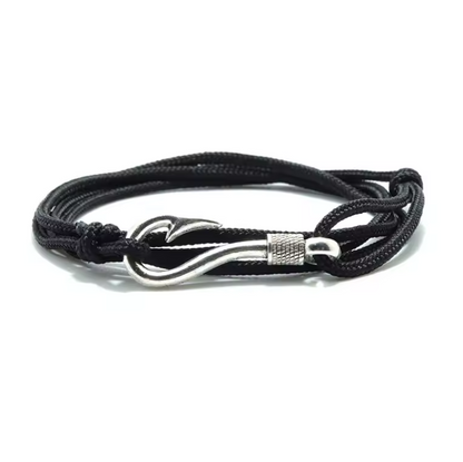 Pulseira Black Hook em Algodão – Anzol Prateado Minimalista
