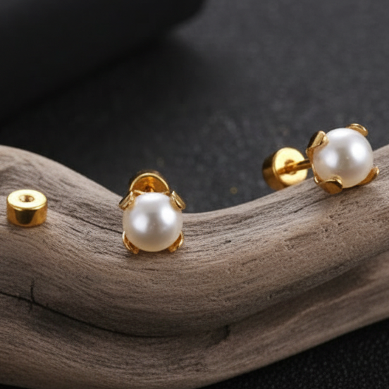 Stainless Steel Pearl Stud Earrings – Anti-Loss Screw Back