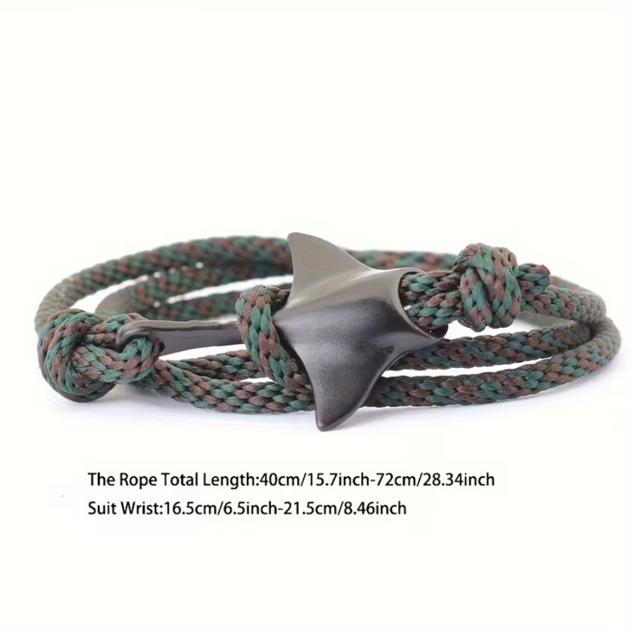 Pulseira Manta Ray Camo – Paracord Verde Militar e Arraia Negra