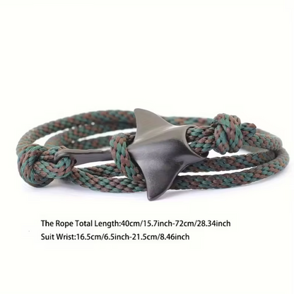 Pulseira Manta Ray Camo – Paracord Verde Militar e Arraia Negra