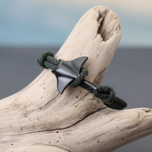 Bracelet Manta Ray Camo – Paracorde vert militaire et raie manta noire
