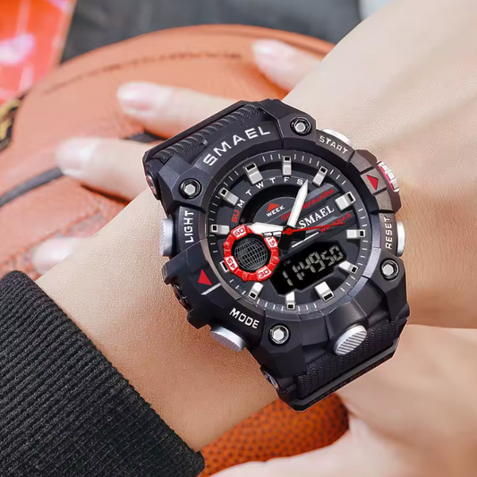 Relógio de Homem em Silicone e Aço Inoxidável, SMAEL Vermelho