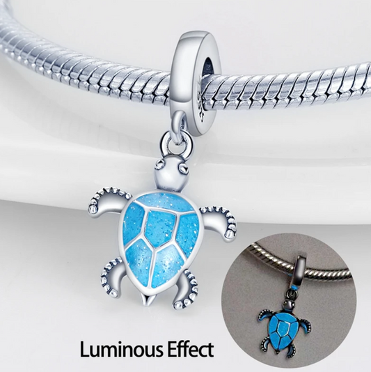 Conta em Prata 925, Tartaruga Azul Luminosa