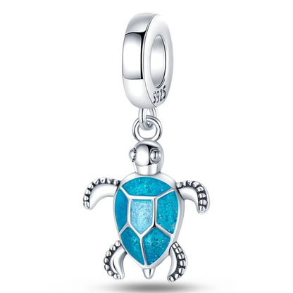 Conta em Prata 925, Tartaruga Azul Luminosa