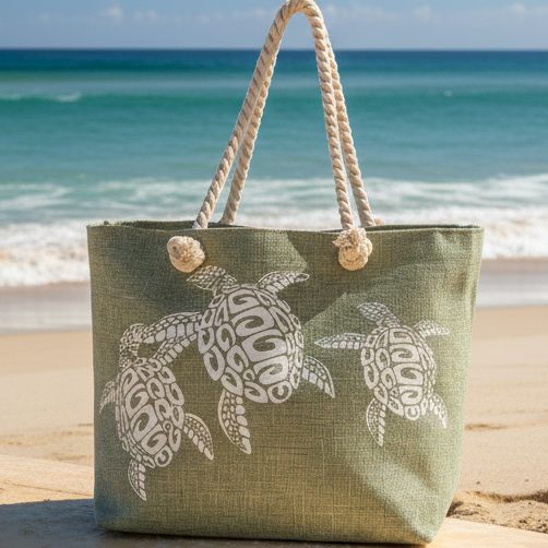 Tropical "Sea Turtles" Beach Bag – Rustic Style and Seaside Elegance