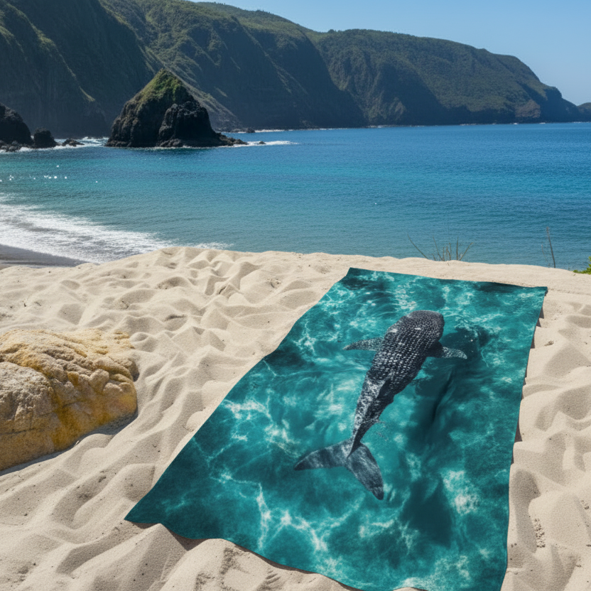 Eleve a sua experiência de verão com esta toalha premium. Com uma estampa vibrante de um Tubarão-Baleia em águas cristalinas, esta toalha não é apenas bonita — é tecnológica.