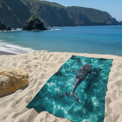 Eleve a sua experiência de verão com esta toalha premium. Com uma estampa vibrante de um Tubarão-Baleia em águas cristalinas, esta toalha não é apenas bonita — é tecnológica.