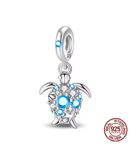 Conta em Prata 925, Tartaruga Zircónias Cúbicas Azuis