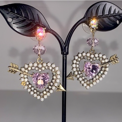 Boucles d'oreilles pour femme, strass Cœur Flèche