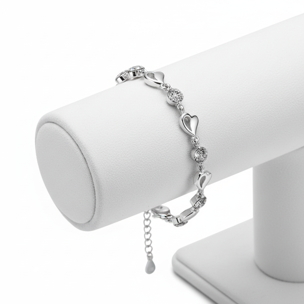 Bracelet pour femme en cuivre, cœur avec oxydes de zirconium blancs