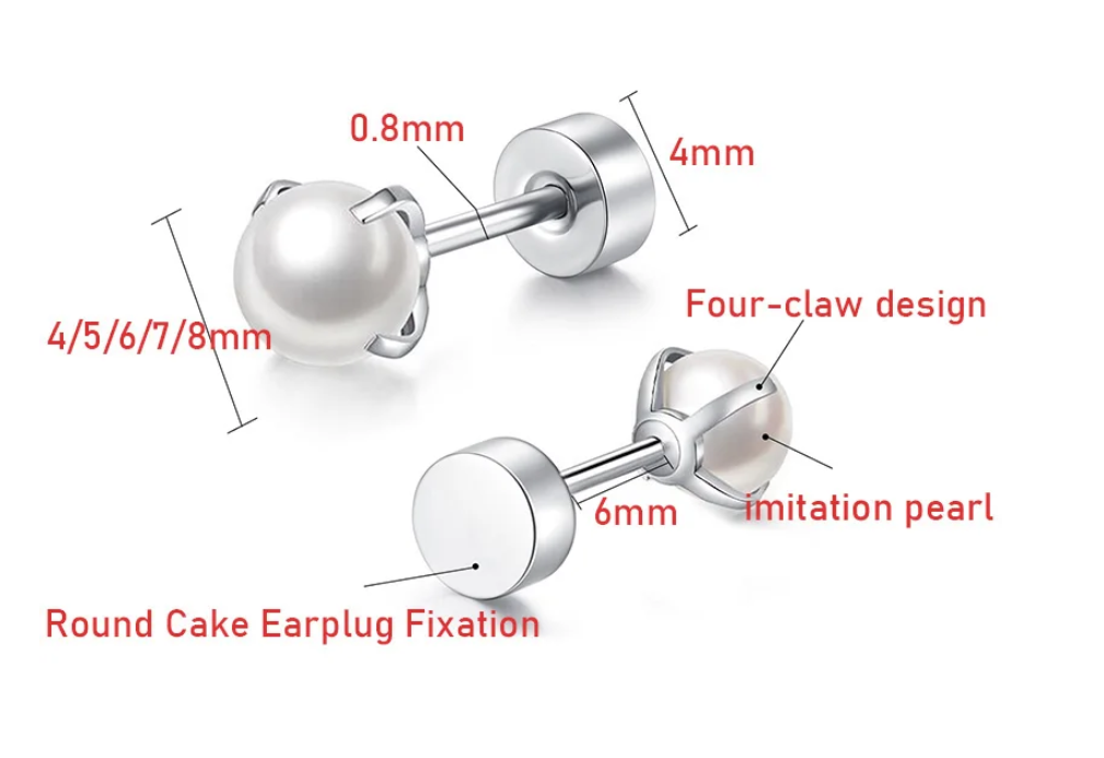 Pearl Stainless Steel Stud Earrings – Safety Screw Back