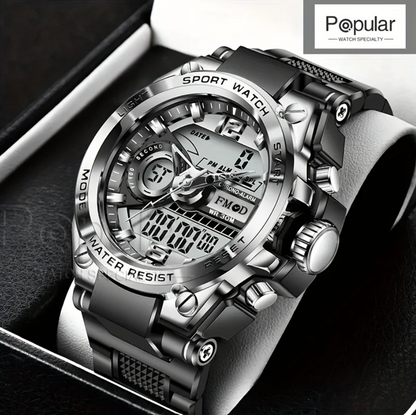 Relógio de Pulso Masculino Quartzo LED, Prata