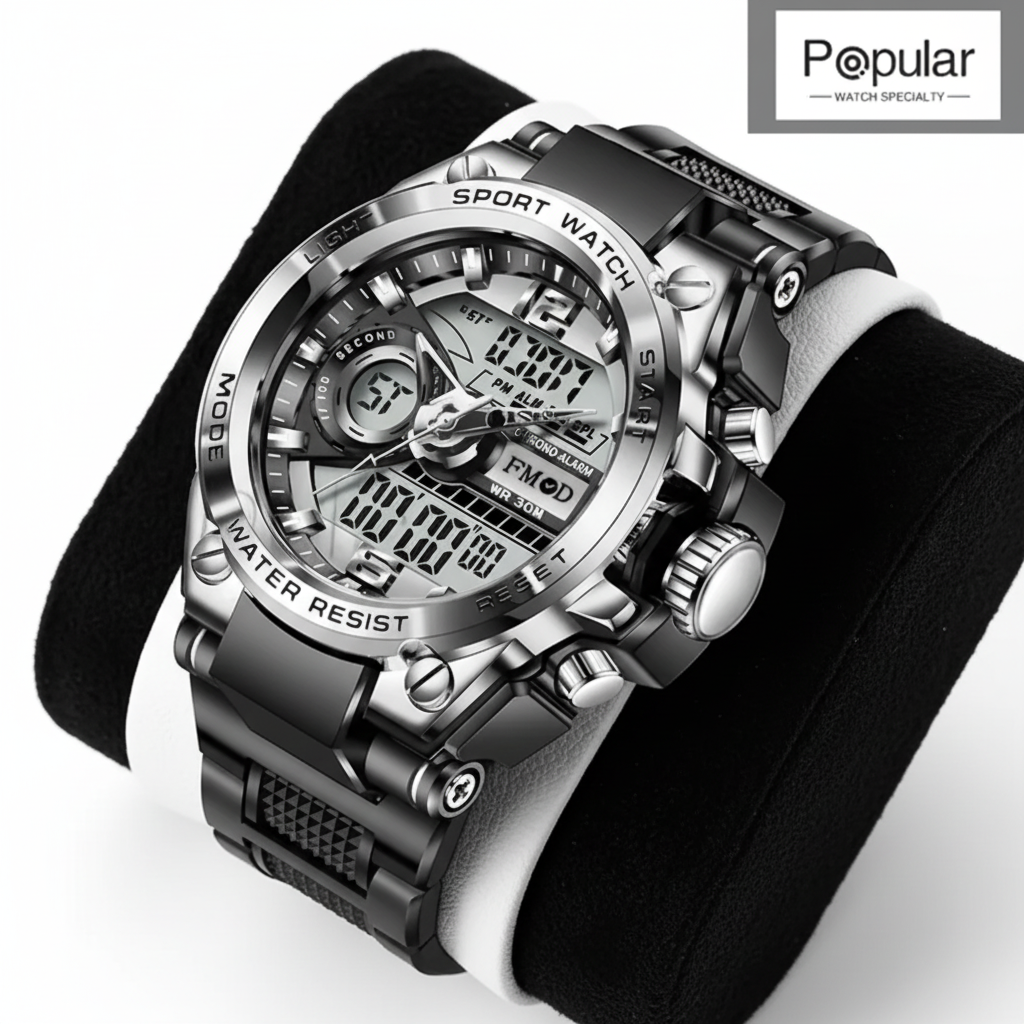 Relógio de Pulso Masculino Quartzo LED, Prata