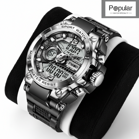 Relógio de Pulso Masculino Quartzo LED, Prata