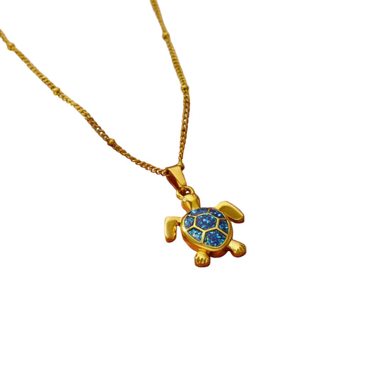 Colar de Senhora com Pingente de Tartaruga Azul em Aço Inoxidável