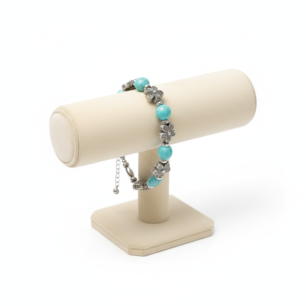 Bracelet pour femme, pierre turquoise et fleurs sauvages