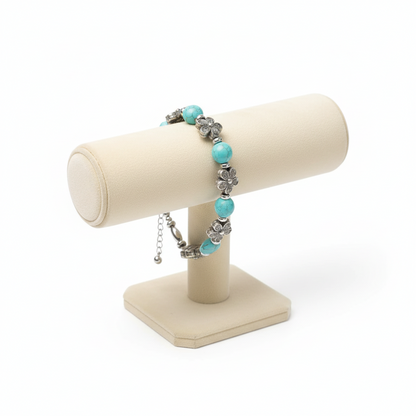 Bracelet pour femme, pierre turquoise et fleurs sauvages