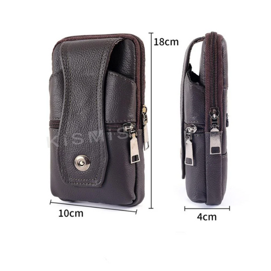 Bolsa de Cintura Pequena de Homem em Couro PU Macio, Castanha