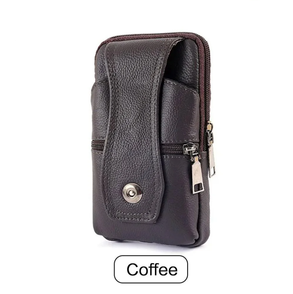 Bolsa de Cintura Pequena de Homem em Couro PU Macio, Castanha