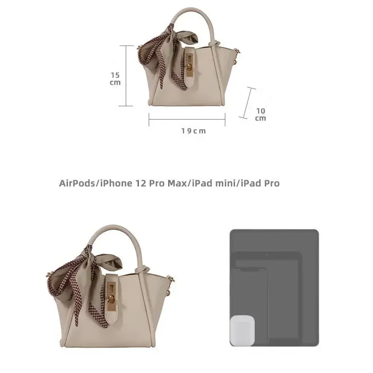 Mala de Senhora em Couro Pu com Laço de Cetim , Bege