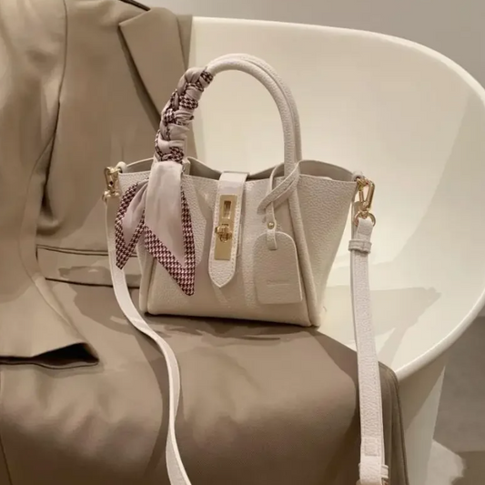 Mala de Senhora em Couro Pu com Laço de Cetim , Bege