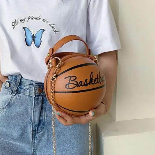 Bolsa Tote em Couro PU Castanho, Bola de Basketball