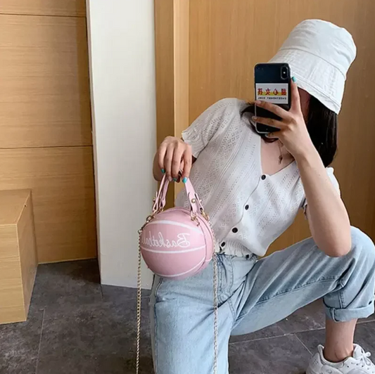 Bolsa Tote em Couro PU Rosa, Bola de Basketball