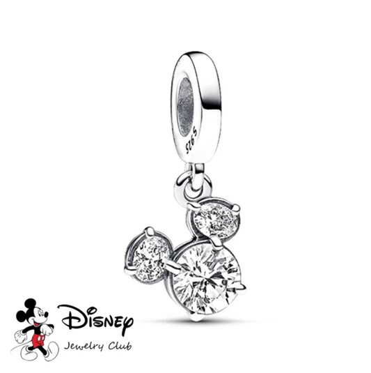 Sterling Silver 925 Bead, Mickey Mouse Sparkling Head Silhouette