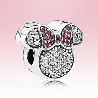 Conta em Prata 925, Charm Clip Pavé de Orelhas e Laço da Minnie Mouse