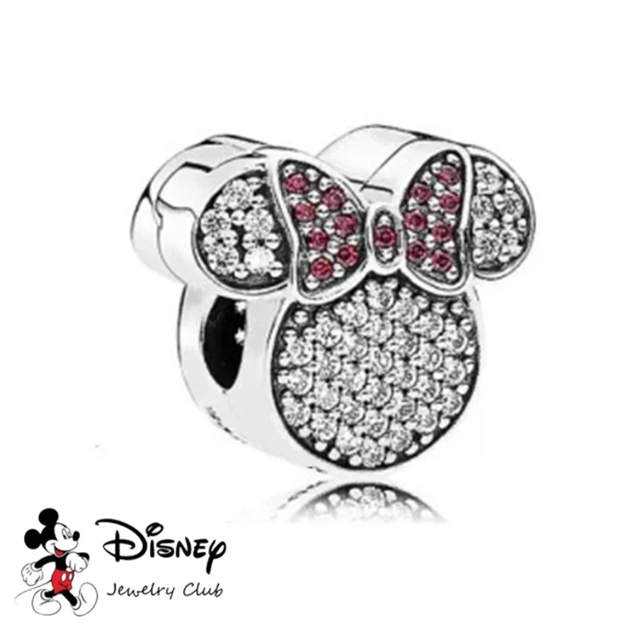 Conta em Prata 925, Charm Clip Pavé de Orelhas e Laço da Minnie Mouse