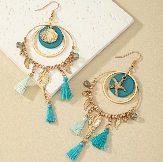 Brincos Boho Mermaid – Concha, Estrela-do-Mar e Tassels
